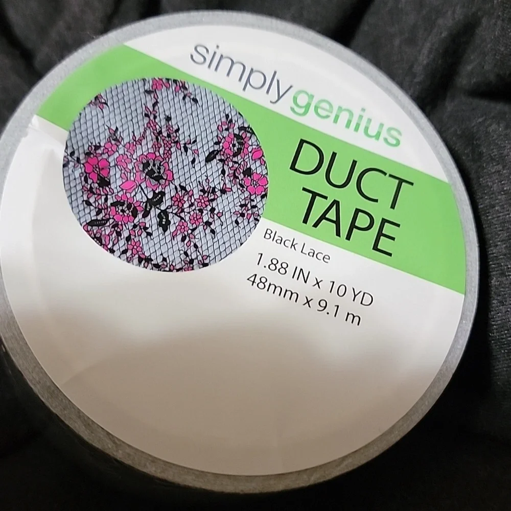Nwt Simply Genius Craft Duct Tape Roll Black Lace Print Wide 10 Yards Floral